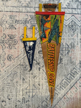Load image into Gallery viewer, Lot of 2 Vintage Pennants - Battleship Cove and Plymouth Massachusetts