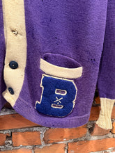 Load image into Gallery viewer, True Vintage Distressed B Letterman Cardigan Sweater (S/M)