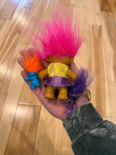 Load image into Gallery viewer, Lot of 3 Vintage Trolls- 1 Keychain and 2 Dolls
