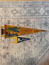 Load image into Gallery viewer, Lot of 2 Vintage Pennants - Battleship Cove and Plymouth Massachusetts

