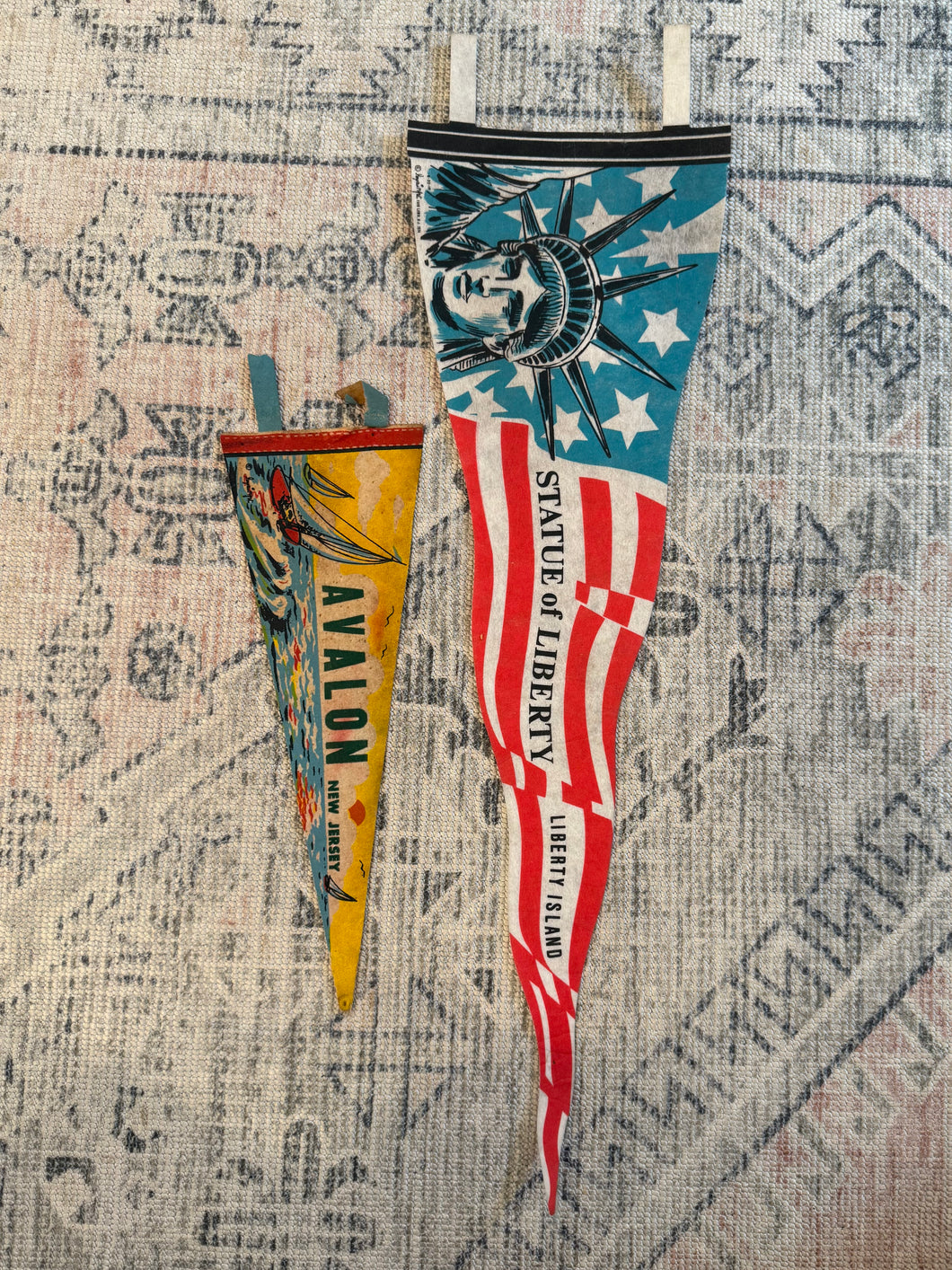 Lot of 2 Vintage Pennants - Statue of Liberty and Avalon