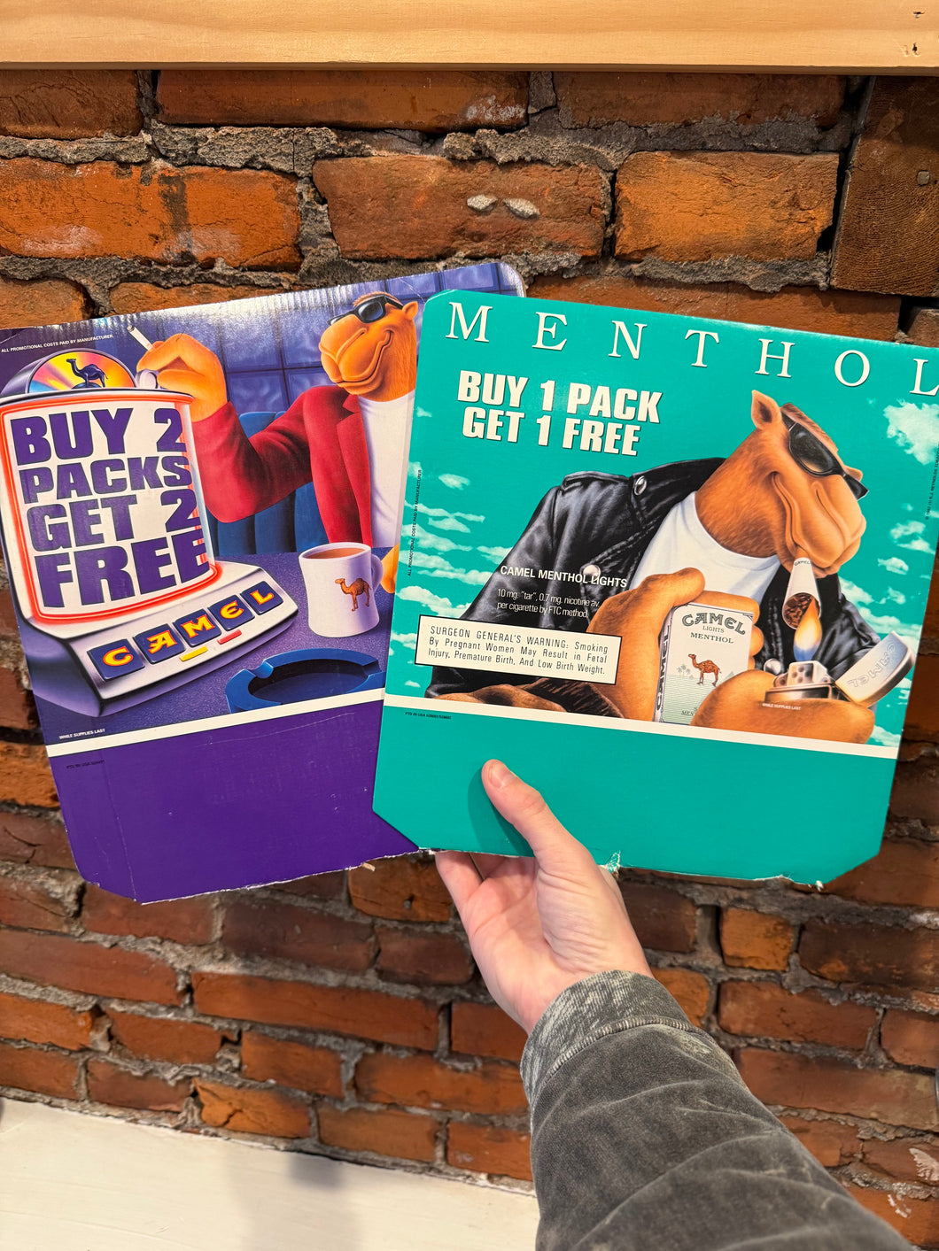 Lot of 2 Vintage Camel Cigs Promotional Cardboard Signs