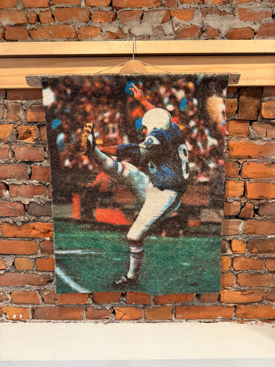 Vintage 70s Sears Football Player Picture Rug