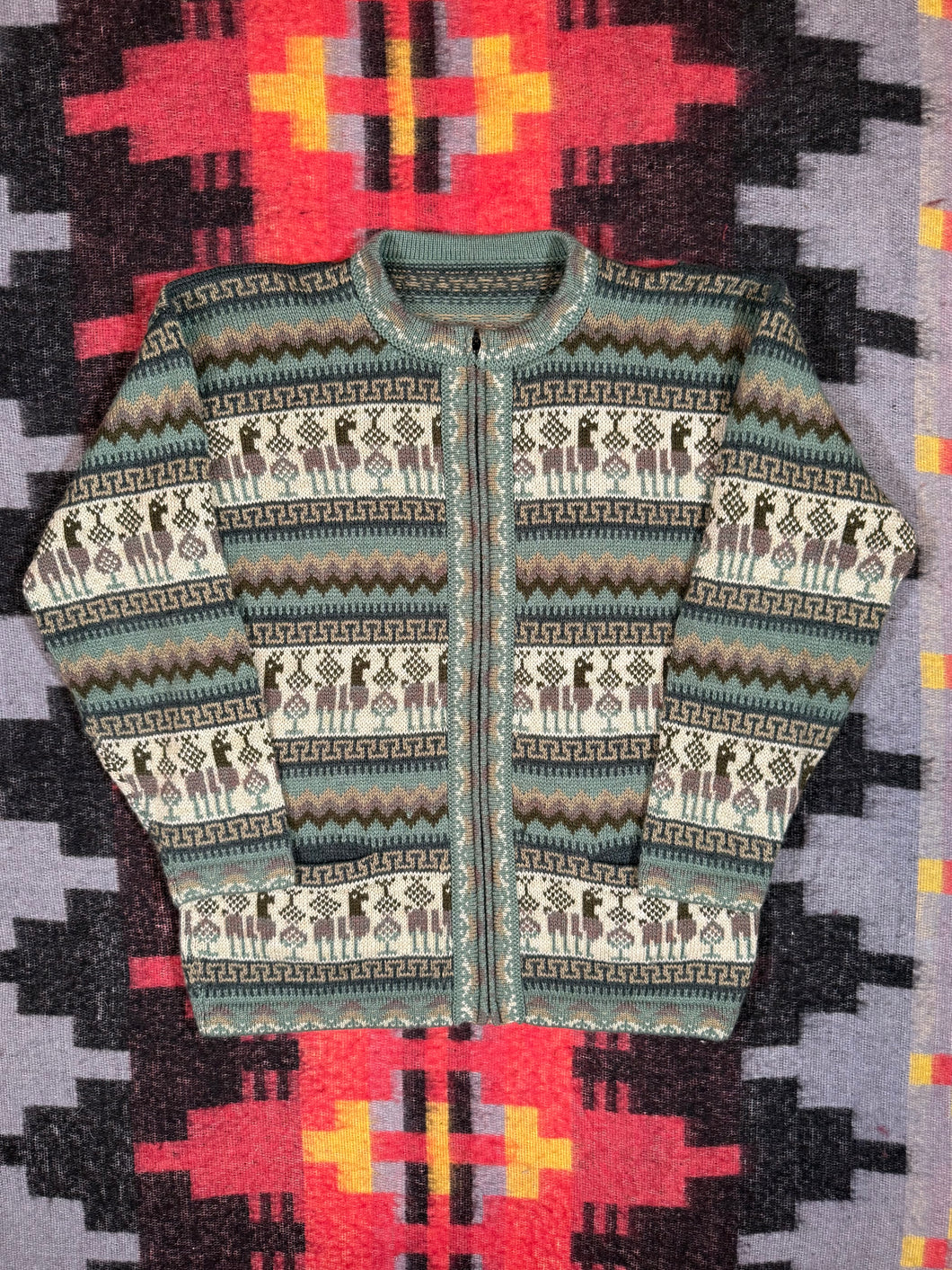 Vintage Knit Lama Zip Up Sweater (WM)