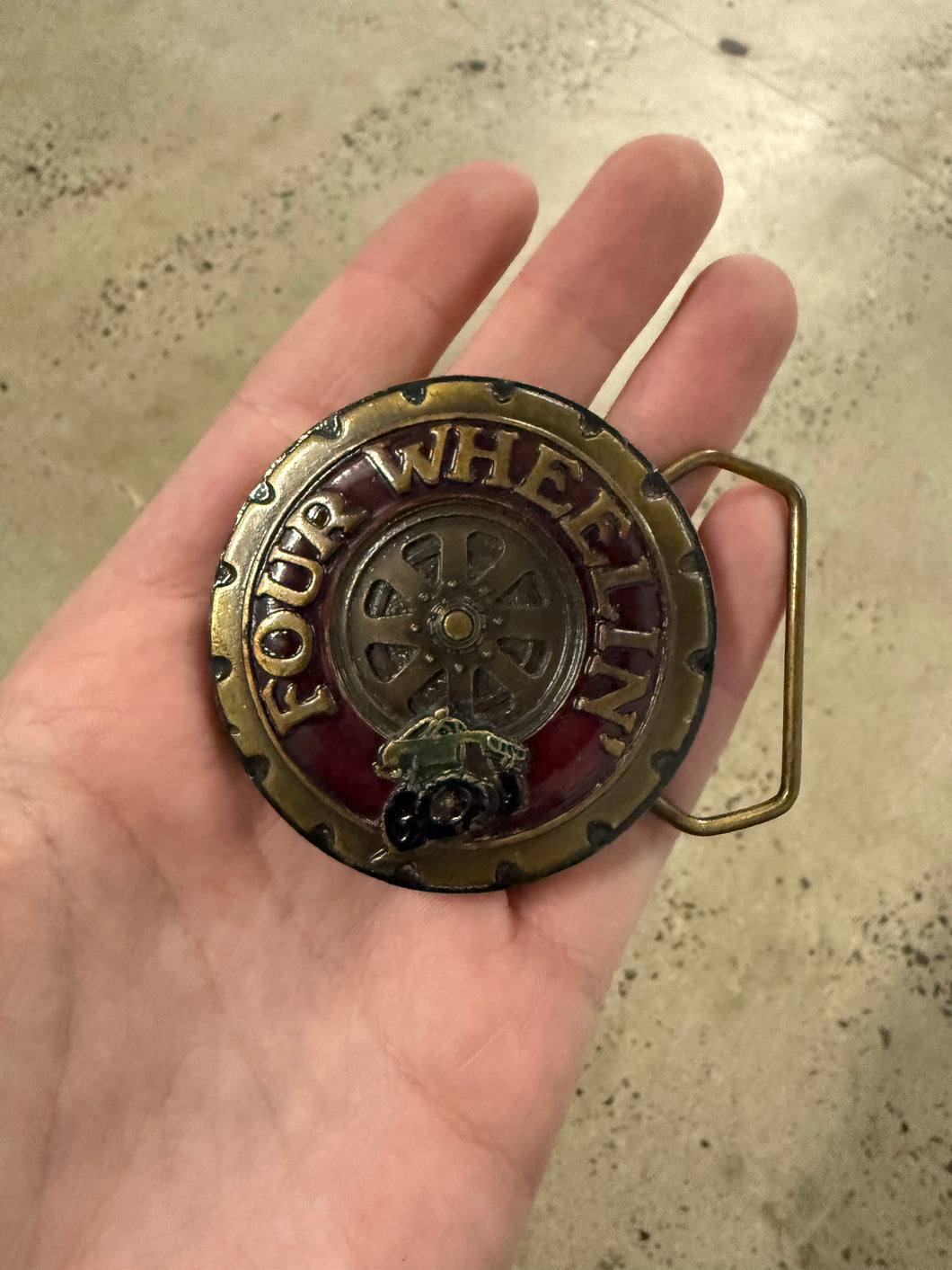 Vintage 1978 4 Wheelin Belt Buckle