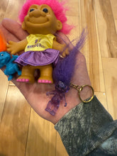 Load image into Gallery viewer, Lot of 3 Vintage Trolls- 1 Keychain and 2 Dolls
