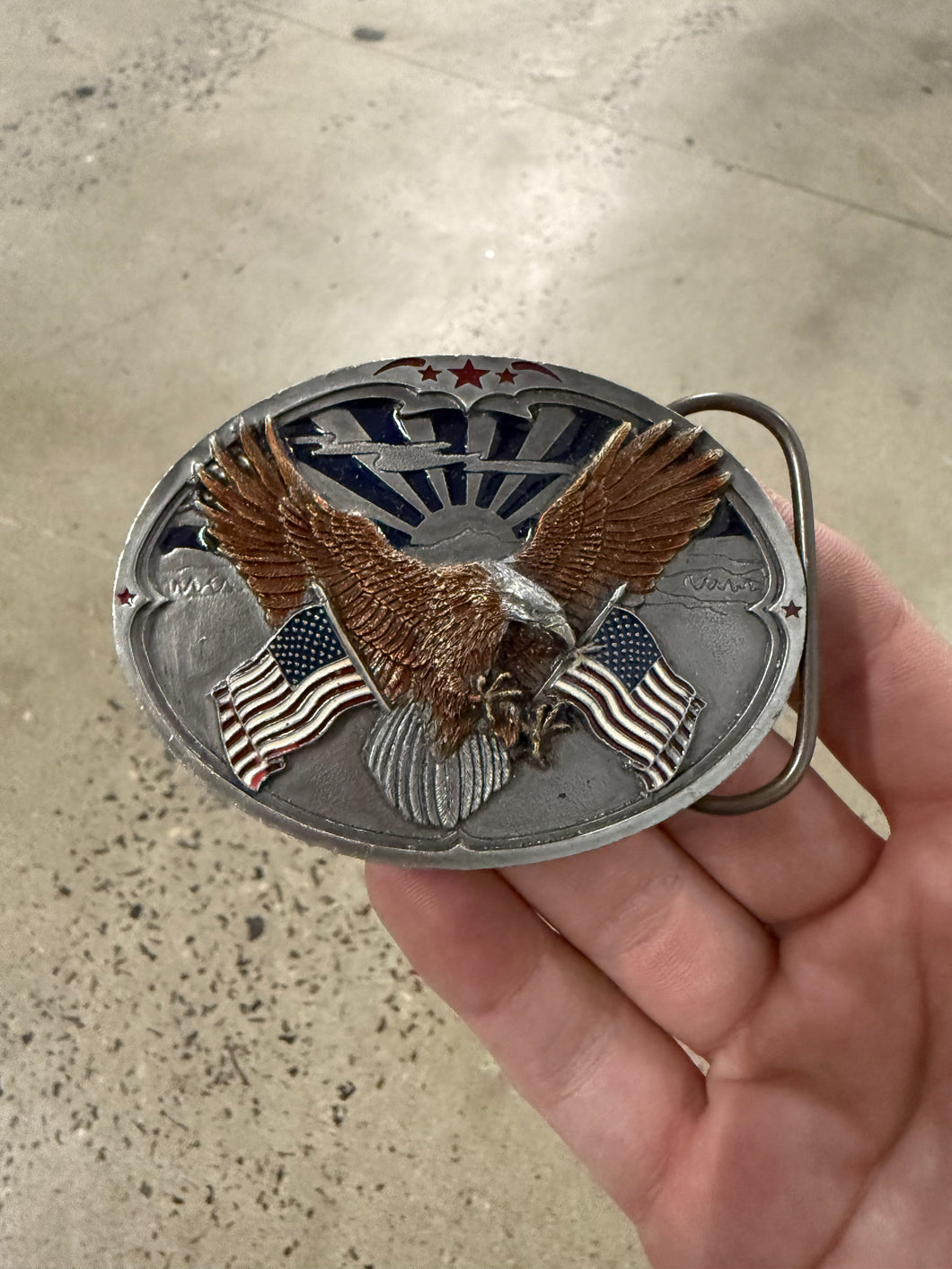 Vintage Double Flag Eagle Belt Buckle