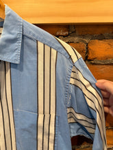 Load image into Gallery viewer, True Vintage Distressed Striped Loop Collar Button Up Shirt (M)

