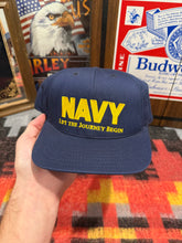 Load image into Gallery viewer, Vintage Navy Let The Journey Begin SnapBack Hat
