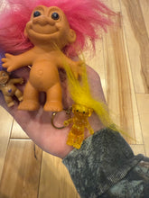 Load image into Gallery viewer, Lot of 3 Vintage Trolls - 1 Keychain and 2 Dolls
