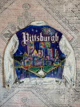 Load image into Gallery viewer, Vintage 1992 Pittsburgh Bedazzled Hand Painted Lee Jean Jacket (M)
