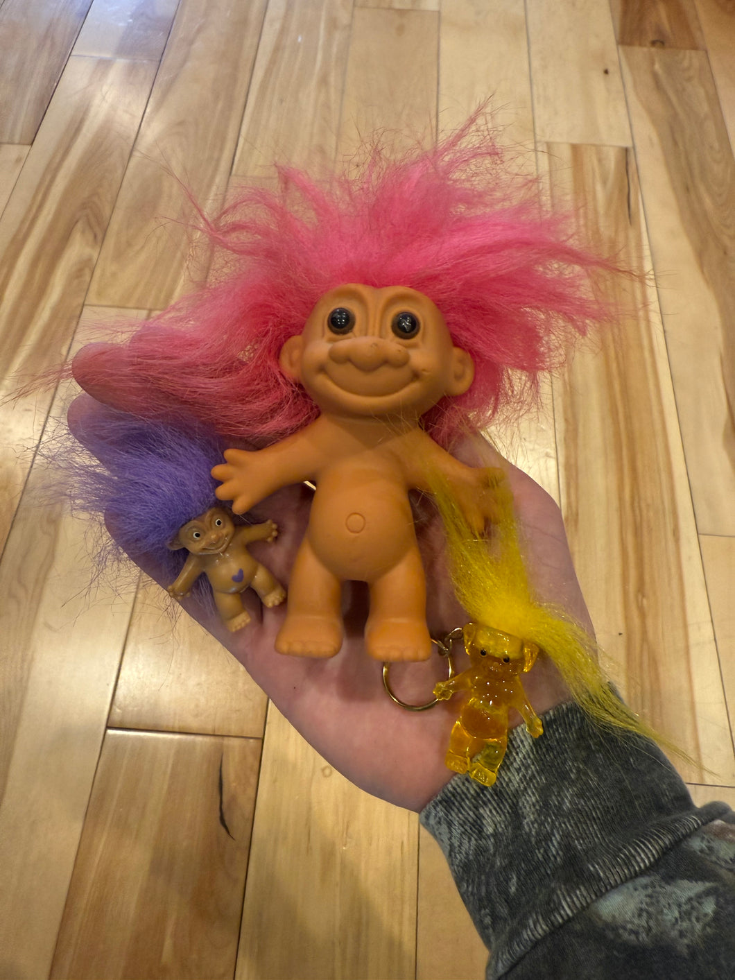 Lot of 3 Vintage Trolls - 1 Keychain and 2 Dolls